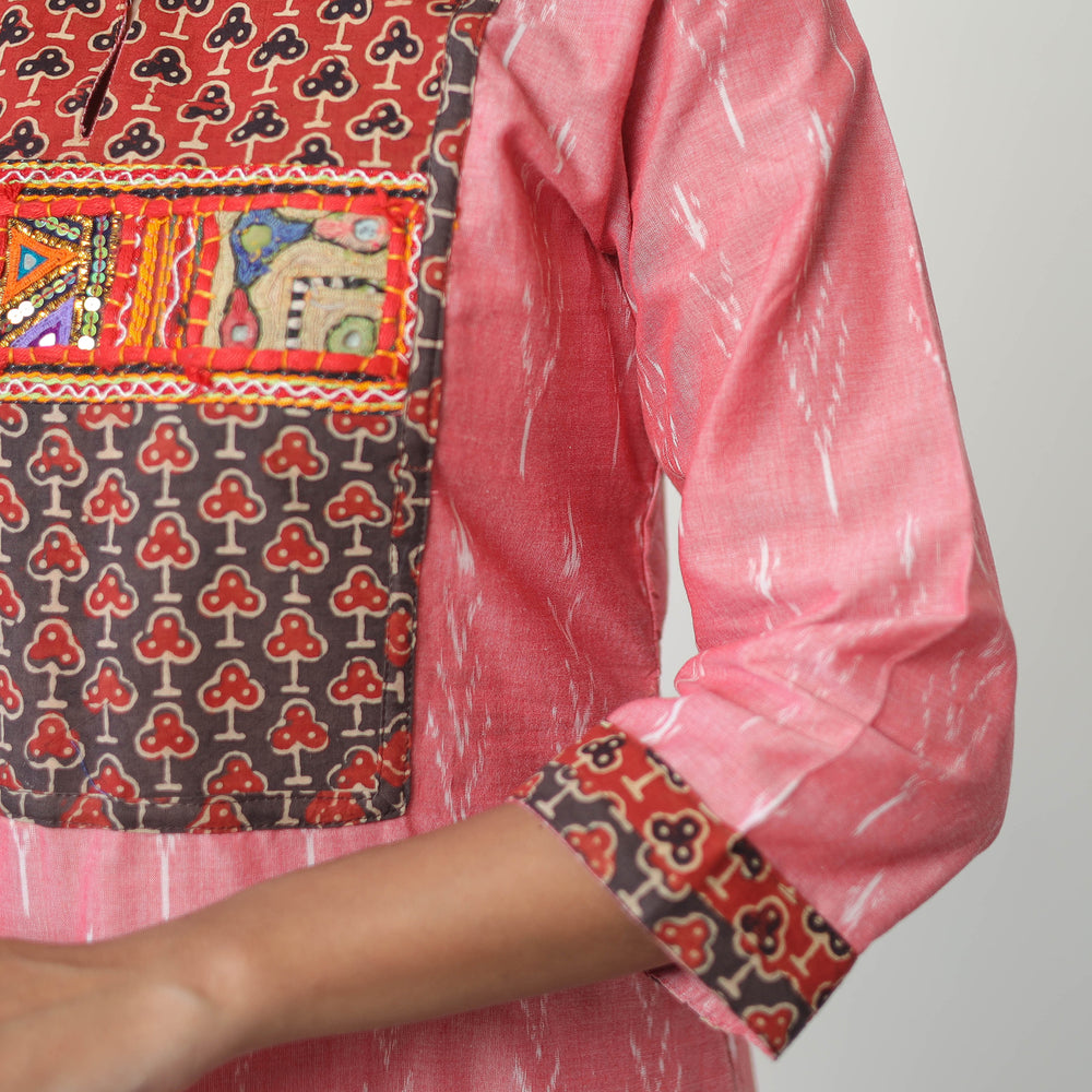 Pink - Mercerised Cotton Pochampally Ikat Kurta (Straight) 09