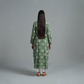 Buy Green Block Printed Cotton Straight Bagru Kurta