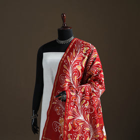 Red - Hand Batik Print Handloom Chanderi Silk Dupatta 01