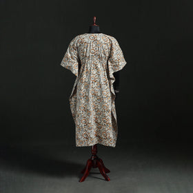 White - Kalamkari Hand Block Print Natural Dyed Cotton Kaftan (Long) 06