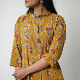 Yellow - Printed Cotton A-Line Kalamkari Kurta 13