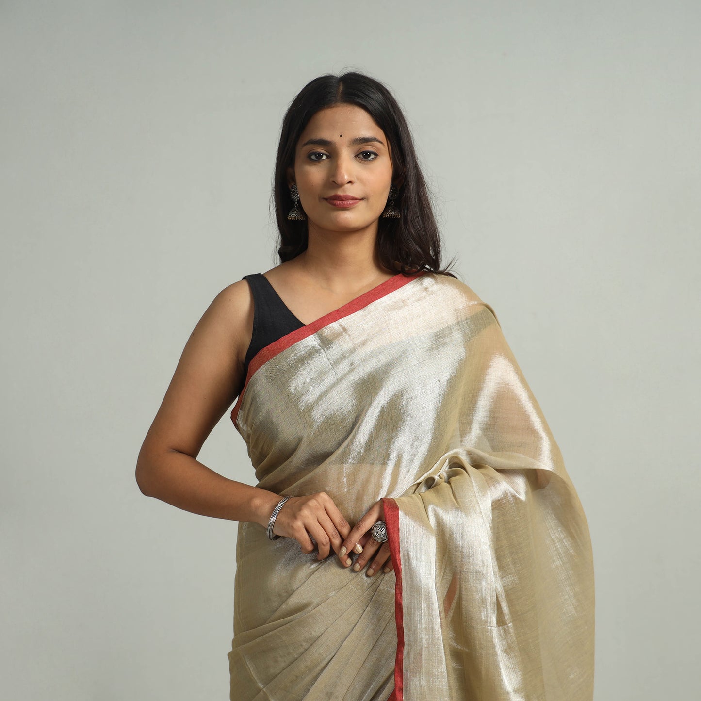 Beige - Bengal Fine Tissue Zari Saree 02