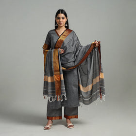 Grey - Cotton Dharwad Kurta Set with Palazzo & Dupatta 05