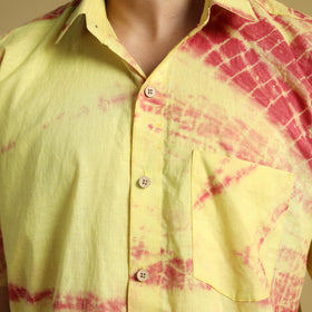 Yellow - Shibori Tie-Dye Cotton Men Half Sleeve Shirt 06