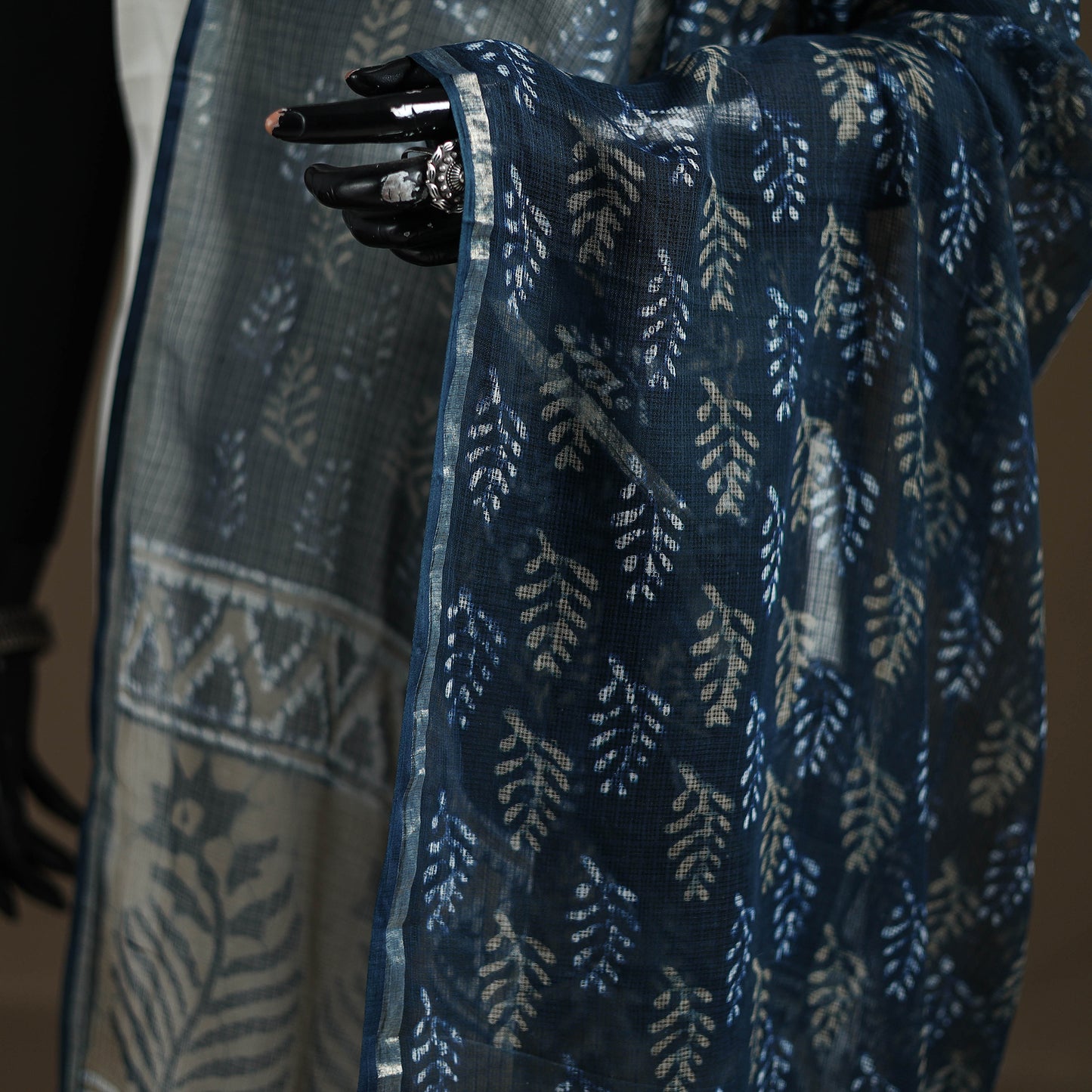 Pipad Hand Block Print Natural Dyed Kota Doria Cotton Dupatta 18