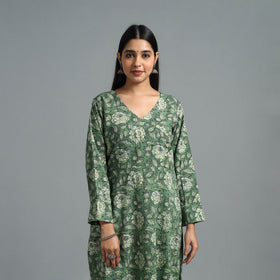Buy Green Block Printed Cotton Straight Bagru Kurta