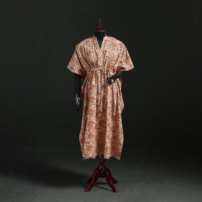Orange - Kalamkari Hand Block Print Natural Dyed Cotton Kaftan (Long) 07