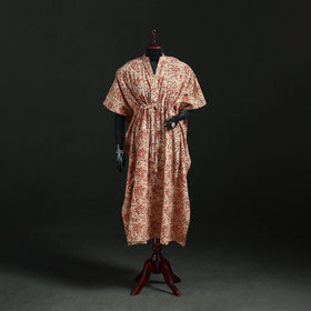 Orange - Kalamkari Hand Block Print Natural Dyed Cotton Kaftan (Long) 07