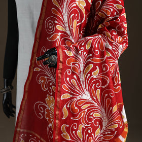 Red - Hand Batik Print Handloom Chanderi Silk Dupatta 01