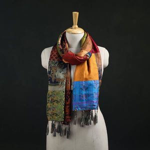 Multicolor - Pure Silk Reversible Patchwork Stole with Tassels 27