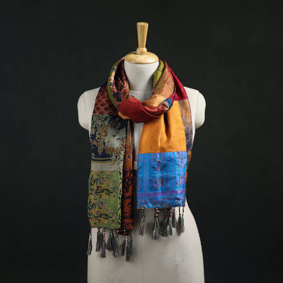 Pure Silk Reversible Patchwork Stole with Tassels 27