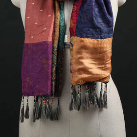 Pure Silk Reversible Patchwork Stole with Tassels 28