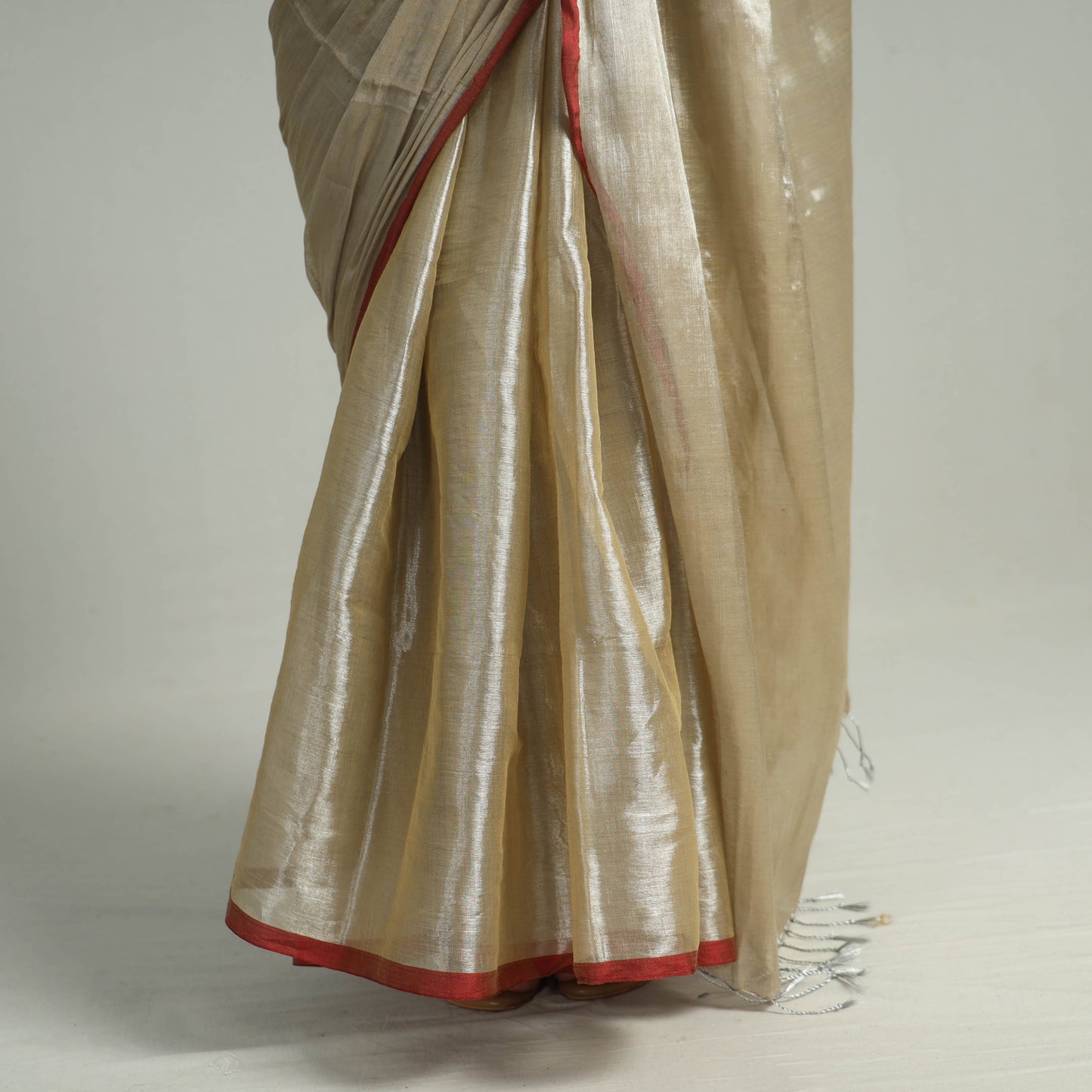 Beige - Bengal Fine Tissue Zari Saree 02