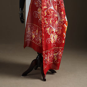 Red - Hand Batik Print Handloom Chanderi Silk Dupatta 01