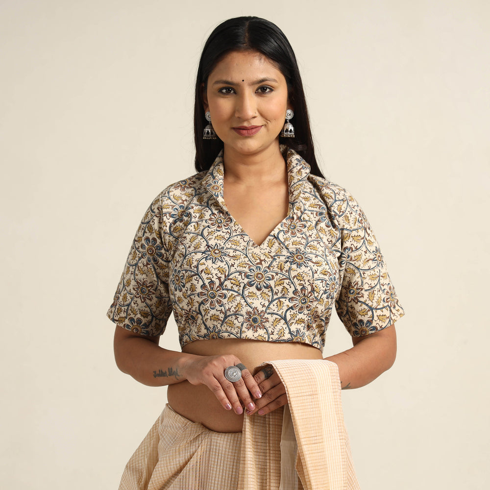 Beige - Pedana Kalamkari Block Printed Cotton Stitched Blouse 13