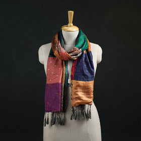 Pure Silk Reversible Patchwork Stole with Tassels 28