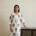White Block Print Cotton Straight Sanganeri Kurta for Women