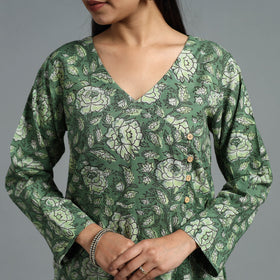 Buy Green Block Printed Cotton Straight Bagru Kurta