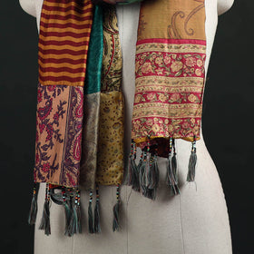Pure Silk Reversible Patchwork Stole with Tassels 29