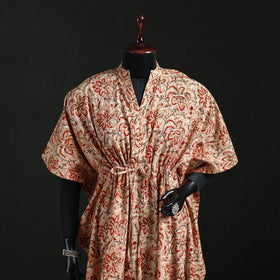 Orange - Kalamkari Hand Block Print Natural Dyed Cotton Kaftan (Long) 07
