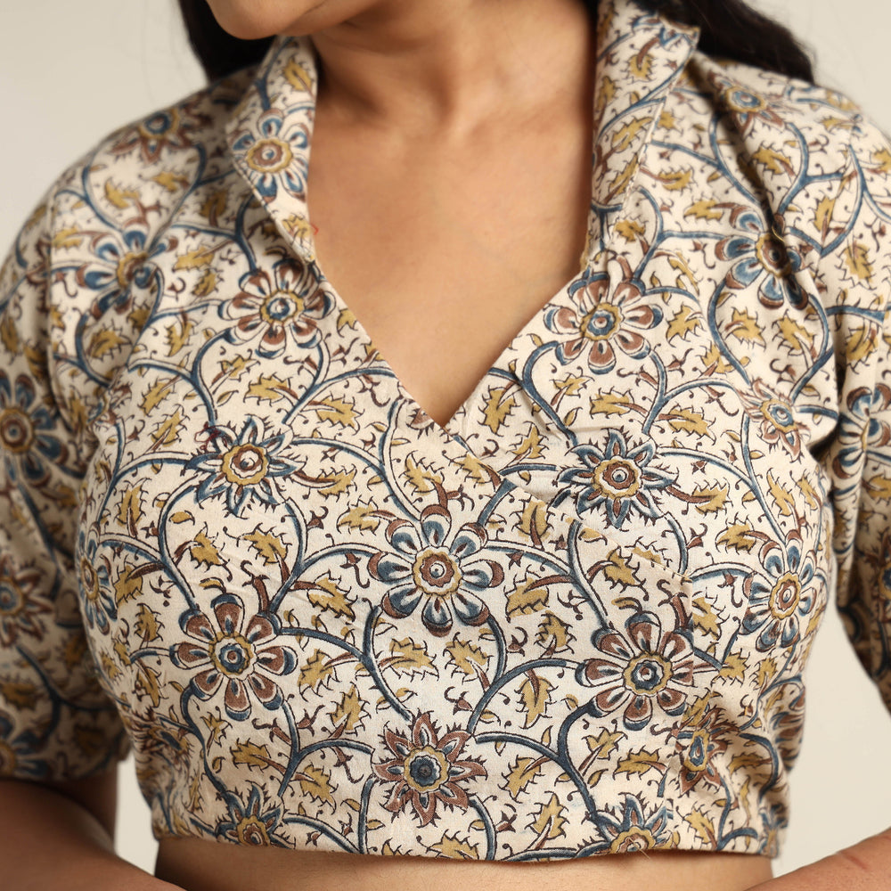 Beige - Pedana Kalamkari Block Printed Cotton Stitched Blouse 13