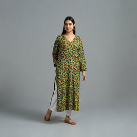 Green - Block Printed Cotton Straight Bagru Kurta 02