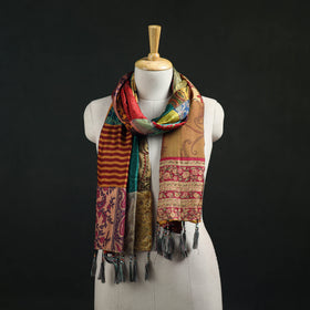 Pure Silk Reversible Patchwork Stole with Tassels 29