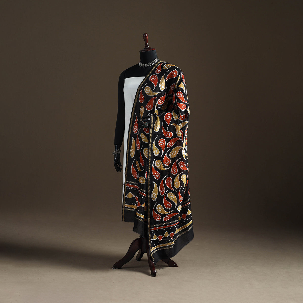 Multicolor - Hand Batik Print Handloom Chanderi Silk Dupatta 02