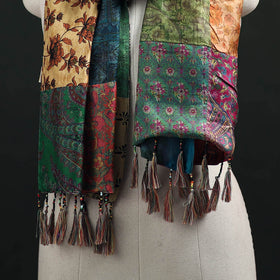 Pure Silk Reversible Patchwork Stole with Tassels 30