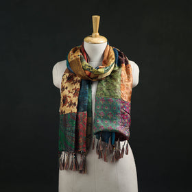 Pure Silk Reversible Patchwork Stole with Tassels 30