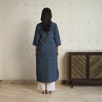 Blue - Sequins Work Cotton Straight Ajrakh Print Kurta 01