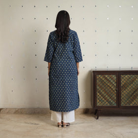 Blue - Sequins Cotton Straight Ajrakh Print Kurta 01