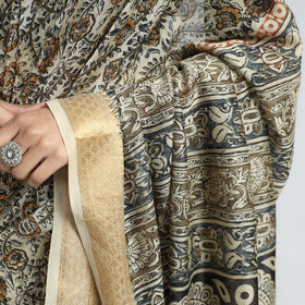 Beige Original Pedana Kalamkari Block Print Chanderi Silk Saree