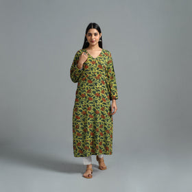 Green - Block Printed Cotton Straight Bagru Kurta 02