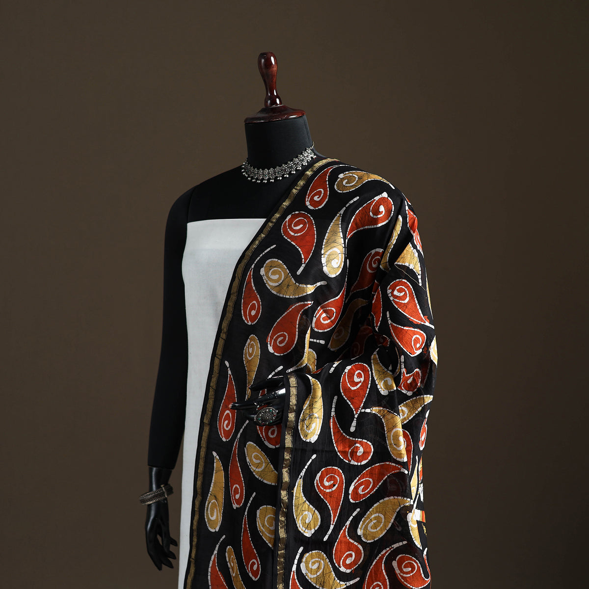 Multicolor - Hand Batik Print Handloom Chanderi Silk Dupatta 02