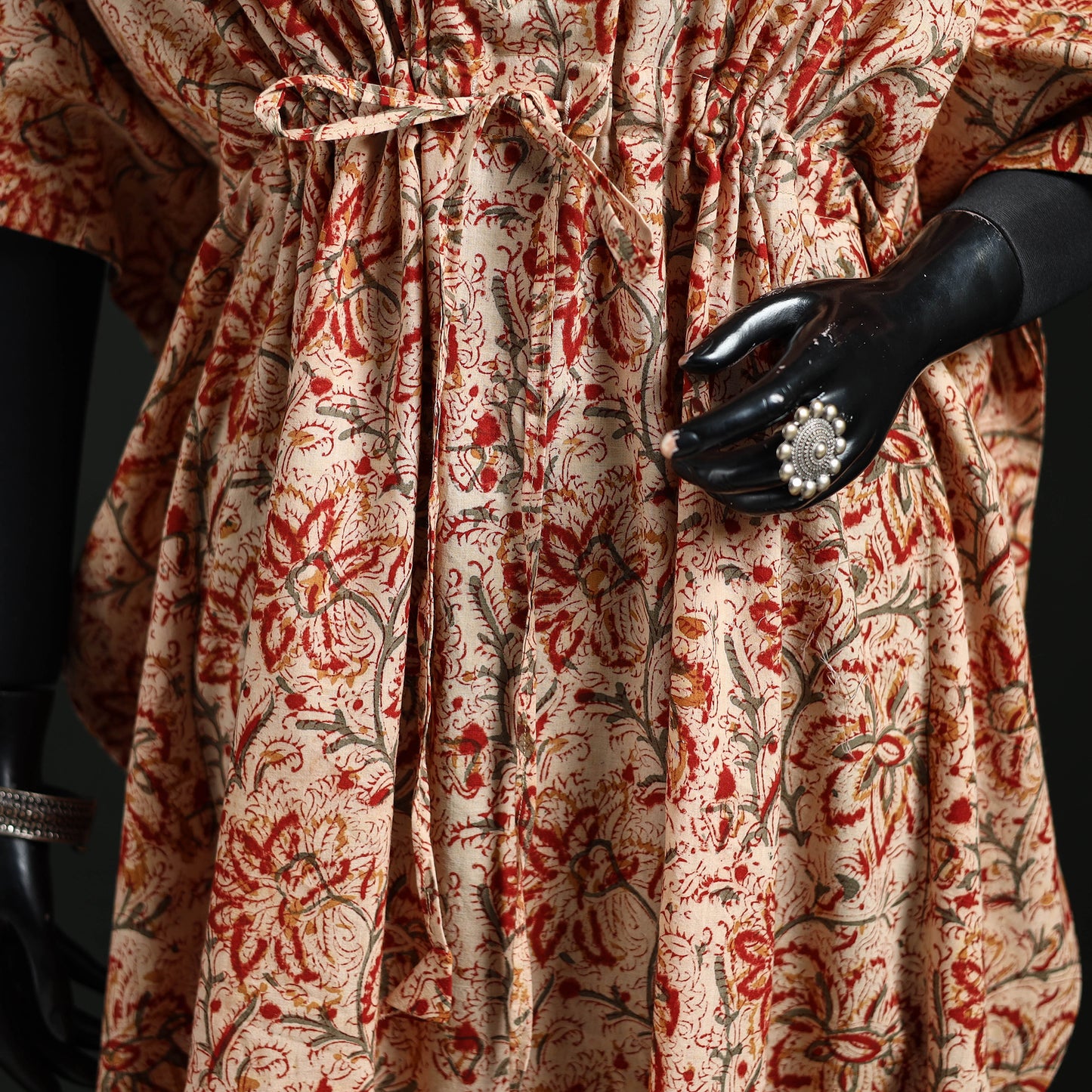 Orange - Kalamkari Hand Block Print Natural Dyed Cotton Kaftan (Long) 07
