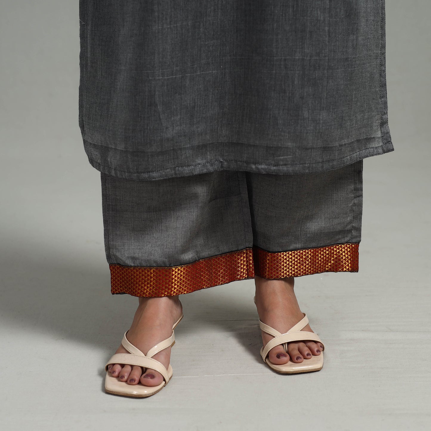 Grey - Cotton Dharwad Kurta Set with Palazzo & Dupatta 05
