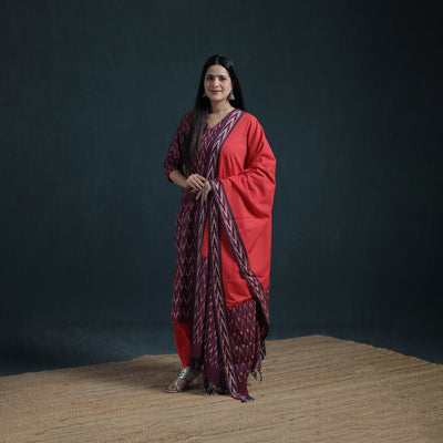 Pochampally Ikat Cotton Suit Set with Dupatta for Women 16