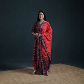 Pochampally Ikat Cotton Suit Set with Dupatta for Women 16