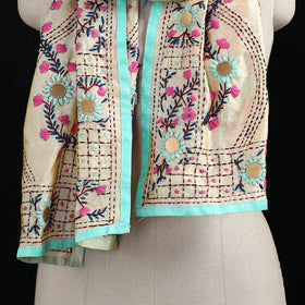 Beige - Ranihati Chanderi Silk Hand Embroidered Stole 112