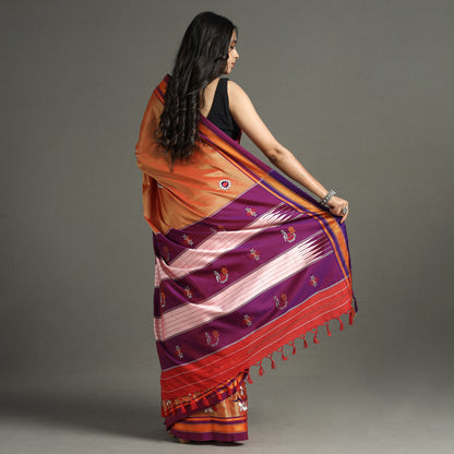 Brown - Khun Weave Silk Cotton Saree with Thread Border  07