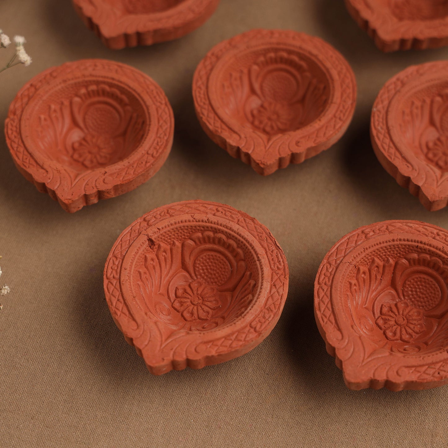 Festive Decor Handmade Terracotta Diyas (Set of 10) 02