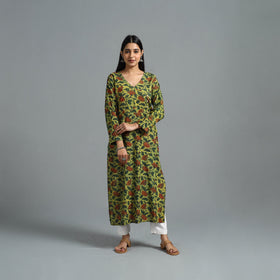 Green - Block Printed Cotton Straight Bagru Kurta 02