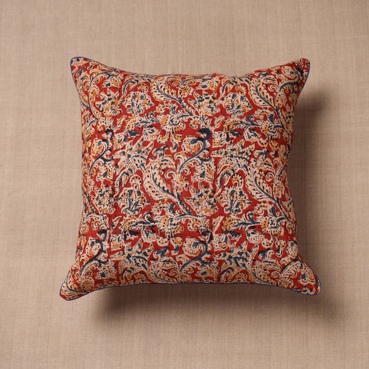 Orange - Kalamkari Block Printed Cotton Cushion Cover (16 x 16 in)