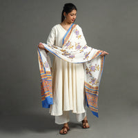 White - Sanganeri Block Printed Cotton Dupatta 78