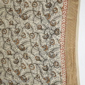 Beige Original Pedana Kalamkari Block Print Chanderi Silk Saree