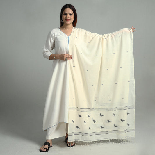 Beige - Bengal Jamdani Buti Handloom Cotton Dupatta 21