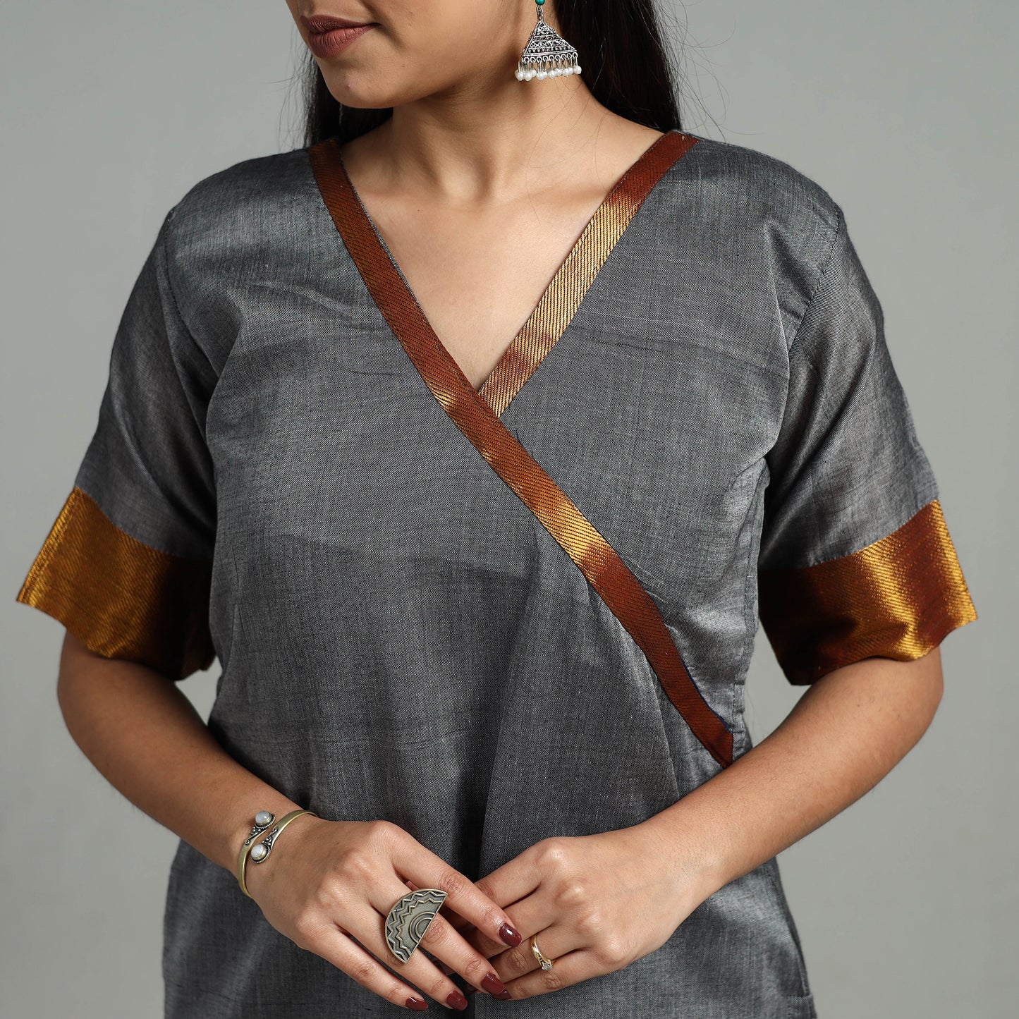 Grey - Cotton Dharwad Kurta Set with Palazzo & Dupatta 05