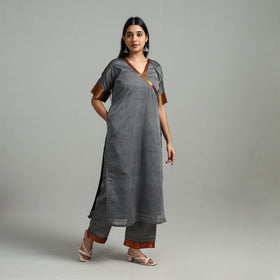Grey - Cotton Dharwad Kurta Set with Palazzo & Dupatta 05