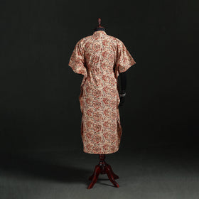 Orange - Kalamkari Hand Block Print Natural Dyed Cotton Kaftan (Long) 07